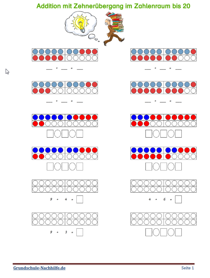 Arbeitsblatt Mathe Klasse 1 Addition über 10
